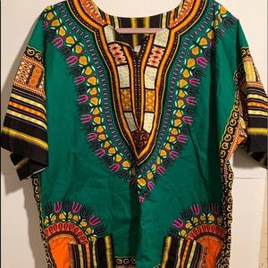 Green African Unisex Dashiki Shirt Large